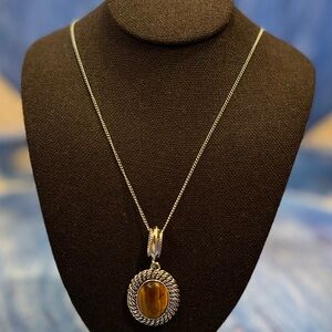 Vintage Silver Tiger’s Eye Pendant Necklace